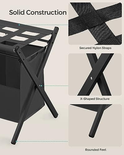 SONGMICS 2 Pack Foldable Luggage Racks with Removable Laundry Bag, Black URLR008B02