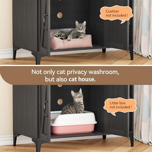 IDEALHOUSE Walnut Wood Cat Litter Box Enclosure with Shelves Doors