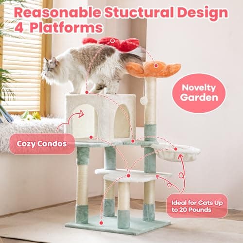 HYABI 48 Inch Modern Cat Tree Tower with Hanging Basket & Flowers