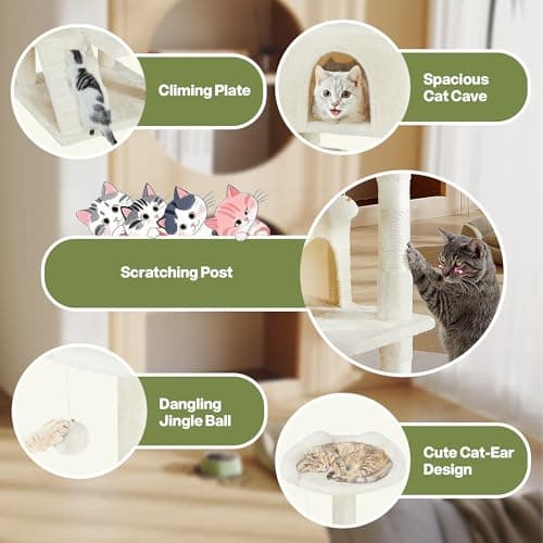 54 Inch Cat Tree Tower, Cozy Hammock & Sisal Scratching Posts, Multi-Level Beige