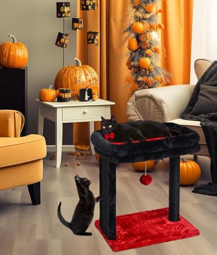 SYANDLVY Small Gothic Cat Tree with Scratching Board for Indoor Cats