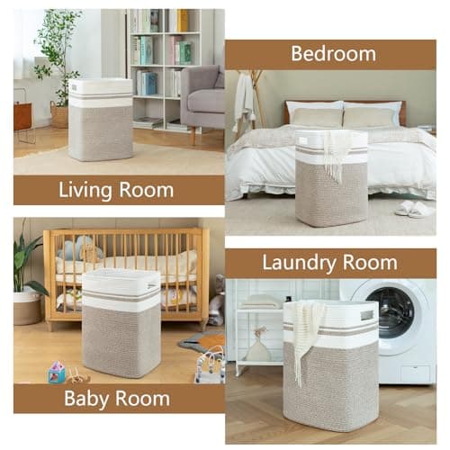 OIAHOMY Collapsible Storage Basket, Tall Cotton Hamper with Handles-Yellow Variegated