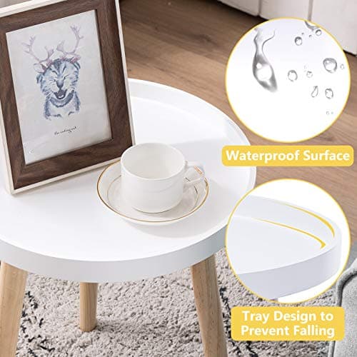 Apicizon White Round Side Table, Living & Bedroom Nightstand, Easy Assembly, 15x18 Inches