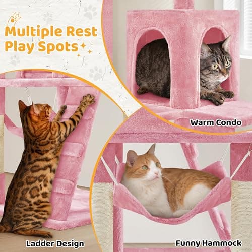 Yaheetech 54in Pink Multi-Level Cat Tree with Hammock