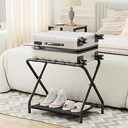 HOOBRO DOUBLE Tiers Metal Luggage Holder, Black BK02-04XLP2