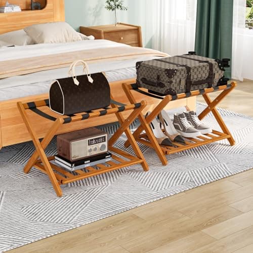 Walnut Luggage Racks Pack of 2 for Hotel Guest Rooms — Honey 2 Pcs