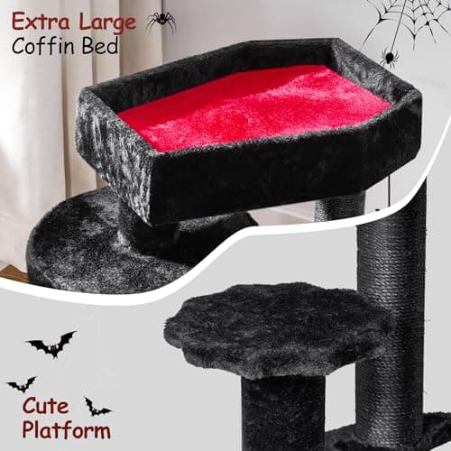 Gothic Cat Tree with Coffin Bed for Halloween Kittens
