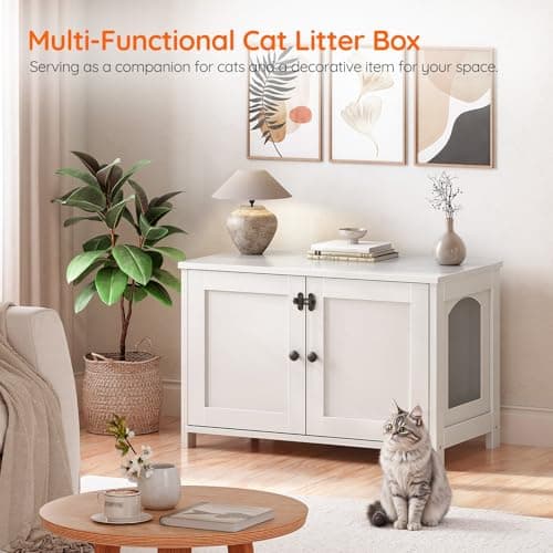 HOOBRO Large Wooden Cat House with Hidden Litter Box, White WT03MW01G2