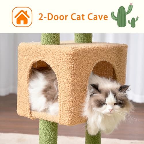 Cat Tree for Indoor Cats - Cactus Tower Condo - Green and Yellow