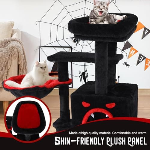 Large GothicCat Tree with Coffin Bed & Scratching Post, Tall Black Kitten Tower