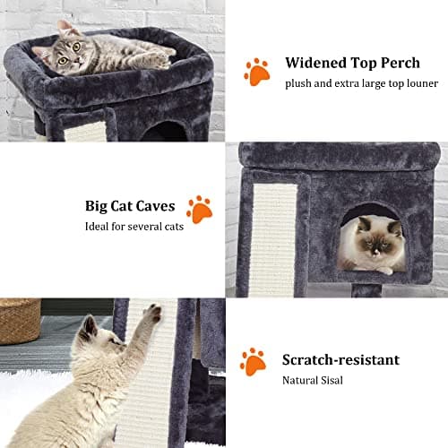 SYANDLVY Indoor Cat Tree for Large Adults with Scratching Post and Activity Tower (Smoky Grey)