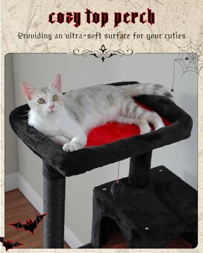 Black Gothic Cat Tree with Large Hammock & Scratching Posts