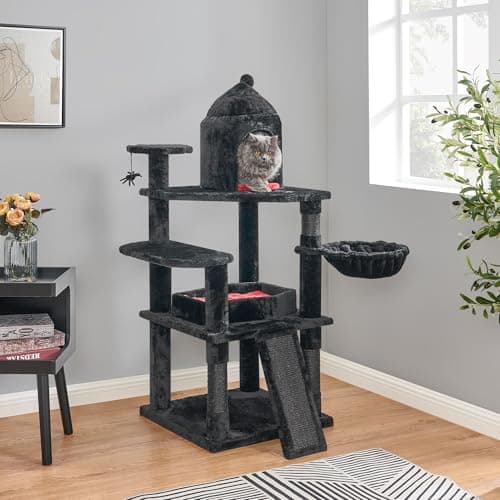 Gothic Cat Tower for Indoor Cats with Coffin Bed and Scratching Ramp
