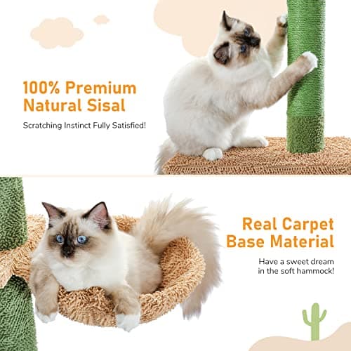 PAWZ Road Cat Tree: Cactus Climbing Tower, 95-108 Inches, 5 Levels, Hammock & Balls
