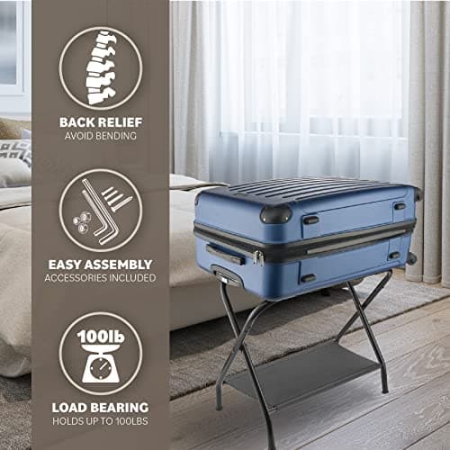 Bartnelli 2-Pack Premium Luggage Rack with Folding Shelf