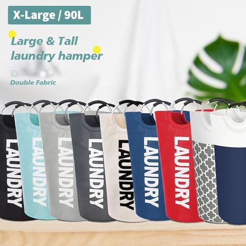 Twira 90L Large Laundry Basket, Collapsible & Waterproof, Padded Handles, Black