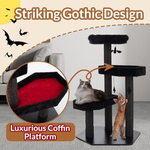 Happy & Polly Gothic Cat Tree with Coffin Bed & Scratching Posts - Large Cat Activity Center