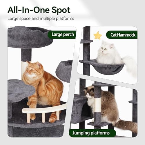 Giant Smoky Gray Cat Tree for Big Cats & Maine Coons, Tall Scratching Tower