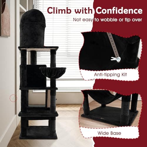 Gothic 67 Inch Tall Cat Tree with Scratching Posts & Ladder, Spooky Balls & Hammock, Black
