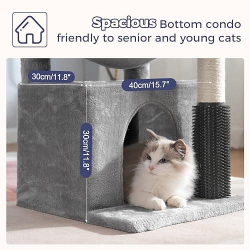5 in 1 Cat Tree, 32" Tower with Groomer & Hammock-Gray