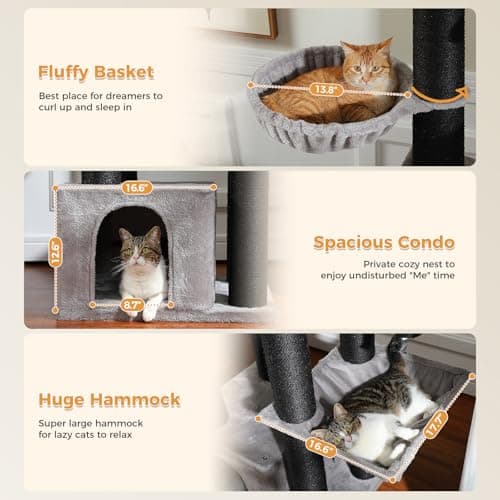 XXL Heavy-Duty Cat Tree for Large Cats with 13 Thick Scratching-posts & Spacious Perch - Black
