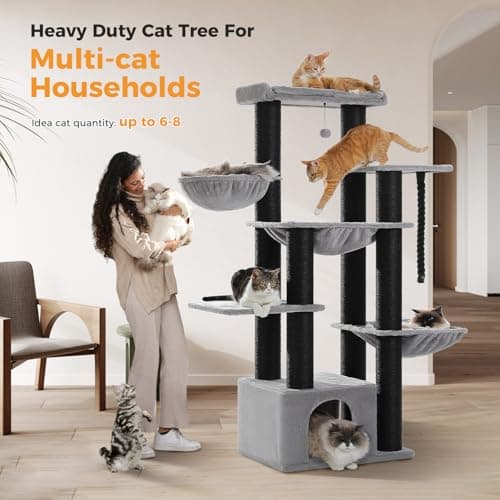 Gray 67in Tall Cat Tree for Indoor Maine Coons with 13 Thick Scratching Posts