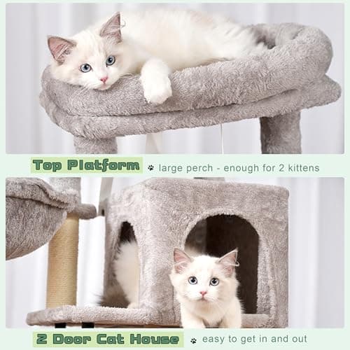 Light Gray 43.3 inch Sturdy Cat Tree Tower for Indoor Cats