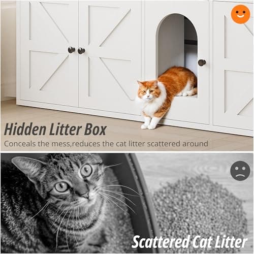 IRONCK 2-cat Litter Box Enclosure, White, Hidden Furniture with Large Storage