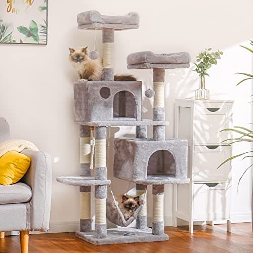 Hey-Brother Light Gray Multi-Level Cat Tree with Scratching Posts & Plush Condos MPJ020-SW