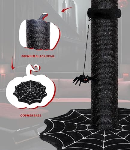 Halloween Goth Cat Scratching Post with Spider Toys