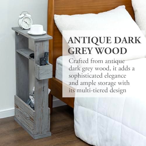 Vintage Gray Wood Narrow Side Table with Storage Shelf