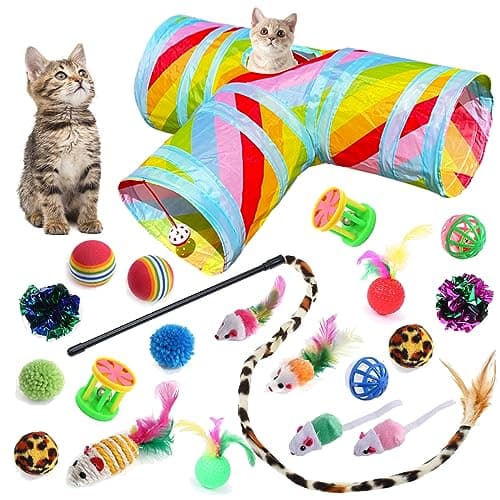 GONPET Set for Indoor Cats: 23 PCS Kitten Toys Including Tunnel & Teaser Wand — D3-Way