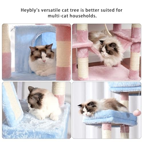 68 inch Multi-Level Cat Tower for Indoor Cats with Scratching Board & Caves, Blue/Pink