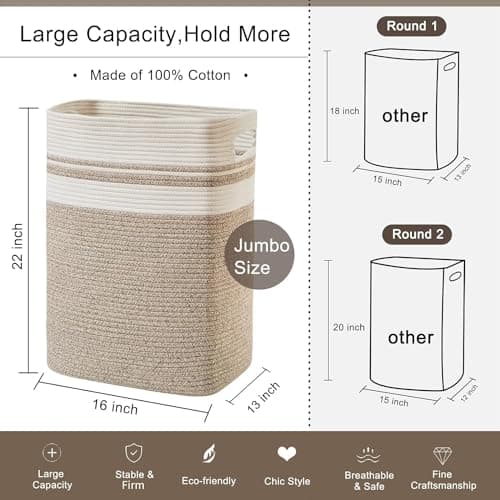 OIAHOMY Collapsible Storage Basket, Tall Cotton Hamper with Handles-Yellow Variegated
