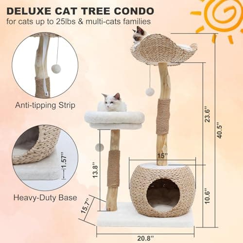 Luxury Cat Tree Tower with Scratching Post & Hanging Ball for Multi-Cat Homes