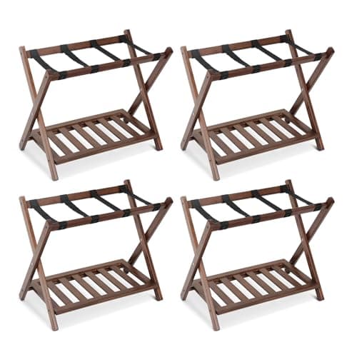 Babion 2-Tier Foldable Luggage Rack with Shelf,Heavy Duty Nylon Belts, 4 Pack — 4 Pack Brown