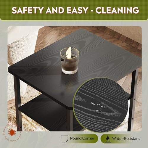 WLIVE 3-Tier Black End Table for Living Room, Bedroom, and Home Office