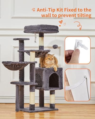 Smoky Gray Taoqimiao 39.4-Inch Cat Tree with 5 Scratching Posts & Plush Condo MS019G