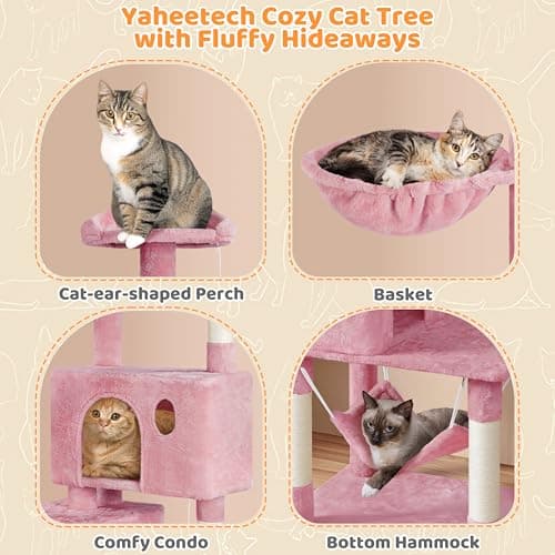 Yaheetech Large Cat Tower with Condos for Medium Cats Pink
