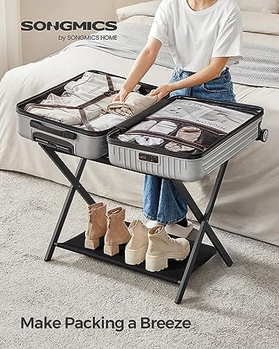 Songmics Black Suitcase Stand with Fabric Shelf, Set of 2 URLR004B02