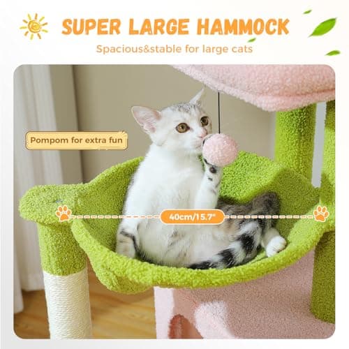 PAWZ Road Large Cat Tree, Multi-Level Pink Flower Tower for Indoor Cats