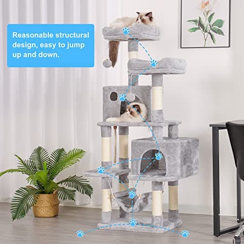 Hey-Brother Light Gray Multi-Level Cat Tree with Scratching Posts & Plush Condos MPJ020-SW