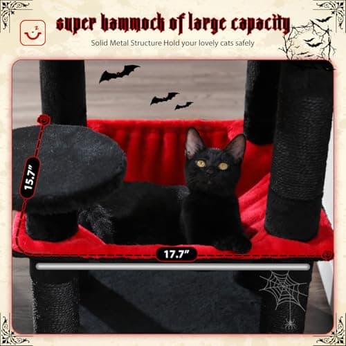 PEQULTI Gothic Black Cat Tree with Big Hammock & Scratching Posts