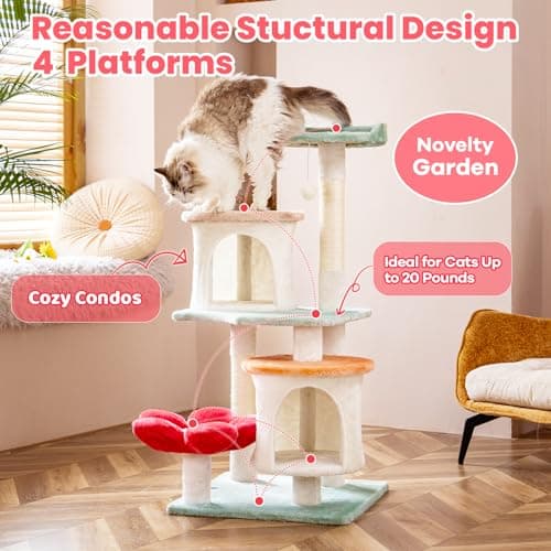 HYABI 42.7 inch Multi-Level Cat Tree with Scratch Posts & Toy Ball for Indoor Cats