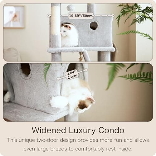 OURITSU 61-inch Tall Cat Tree with Hammock & Scratching Post, Light Gray