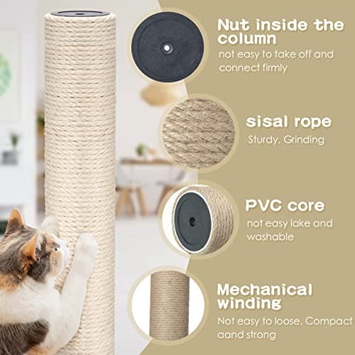 White Hemp Rope Refill for 6 Pack Cat Scratching Post, Large Indoor Cat Tower