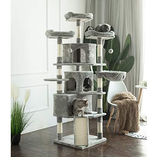 Hey-Brother XL Cat Tree 73.4" Light Gray MPJ032W 3 Caves 3 Perches