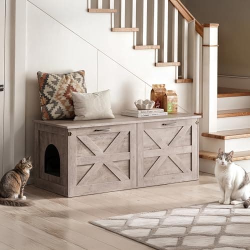 Modern Hidden Cat Litter Box Enclosure, Easy to Clean Griege PG06MWZ
