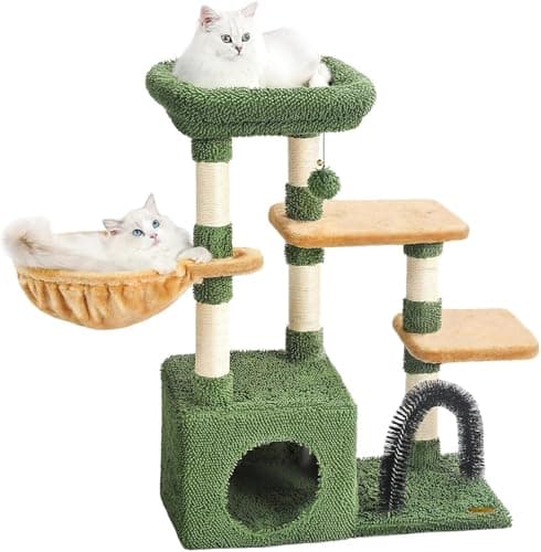 HOOPET Cat Tree Tower with Cozy Perch, Scratching Post, and Interactive Ball — Green
