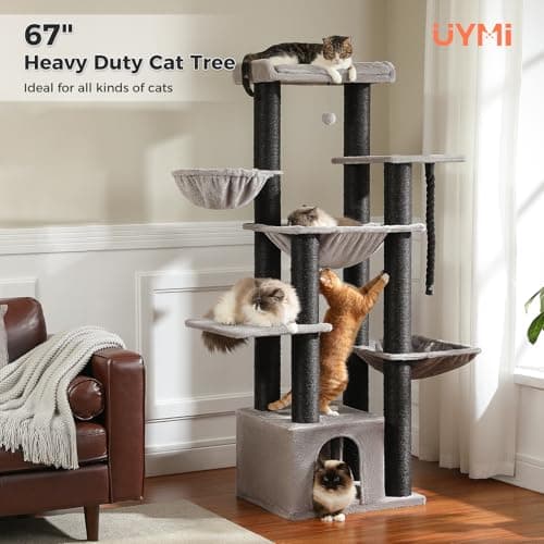 XXL Heavy-Duty Cat Tree for Large Cats with 13 Thick Scratching-posts & Spacious Perch - Black